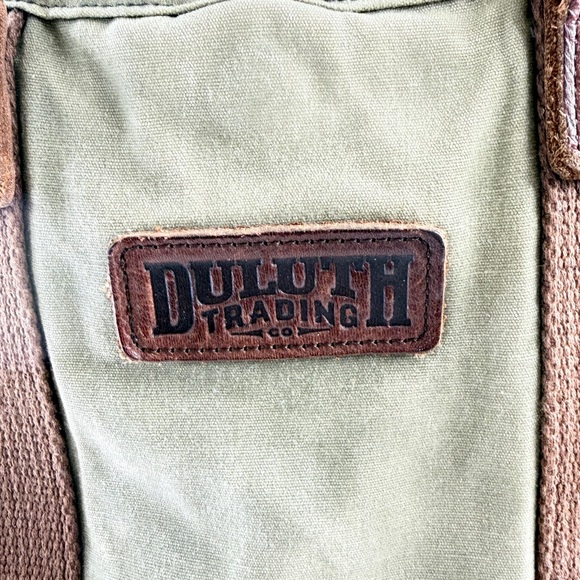 Duluth Trading Co Green Taupe Canvas Large Tote Bag Expandable Zippers - Picture 8 of 10